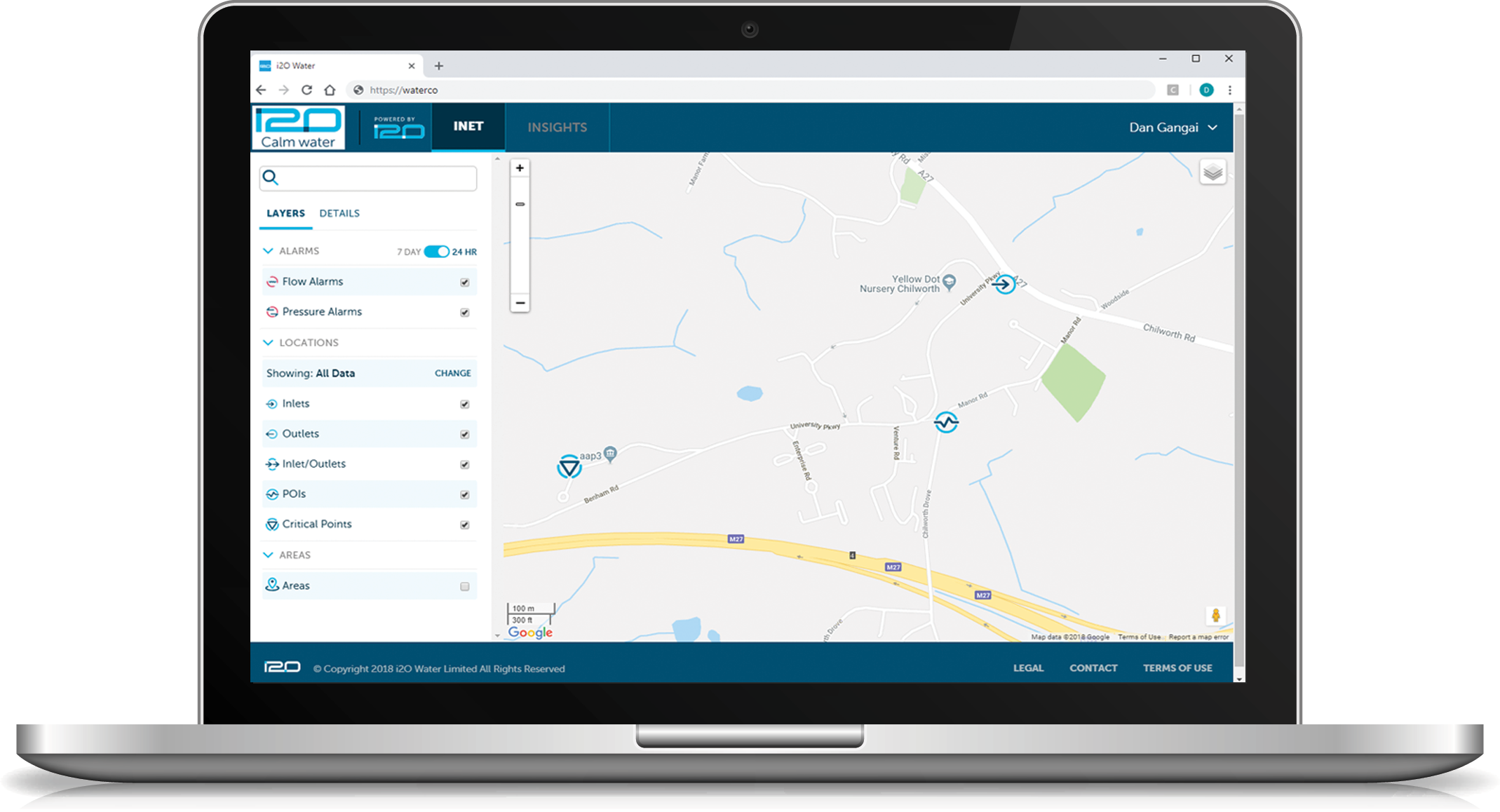i2Os iNet enables water companies to interact with relevant network insights in context to geography and topography.